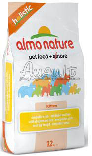 Almo Nature Holistic Kitten visavertis ėdalas kačiukams su vištiena ir ryžiais 12 kg.
